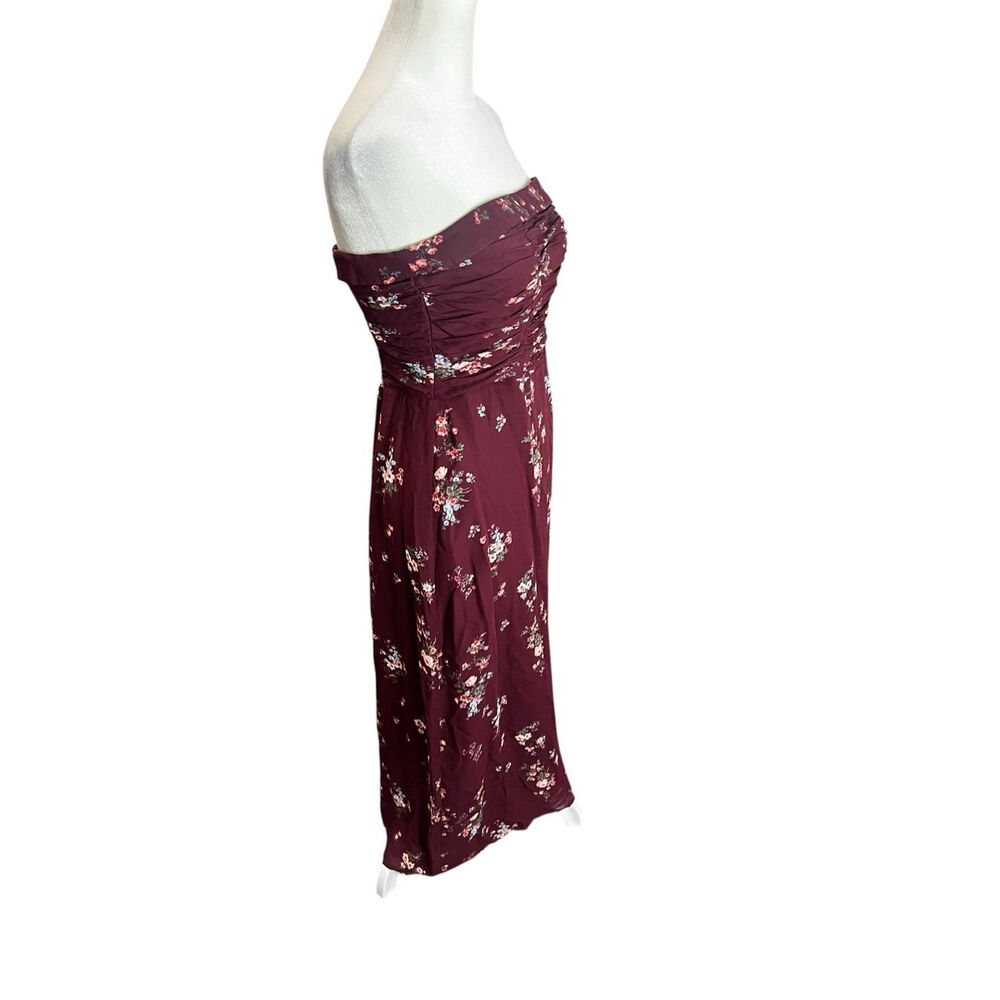 Reformation Strapless Burgundy Floral Midi Dress - Picture 4 of 7